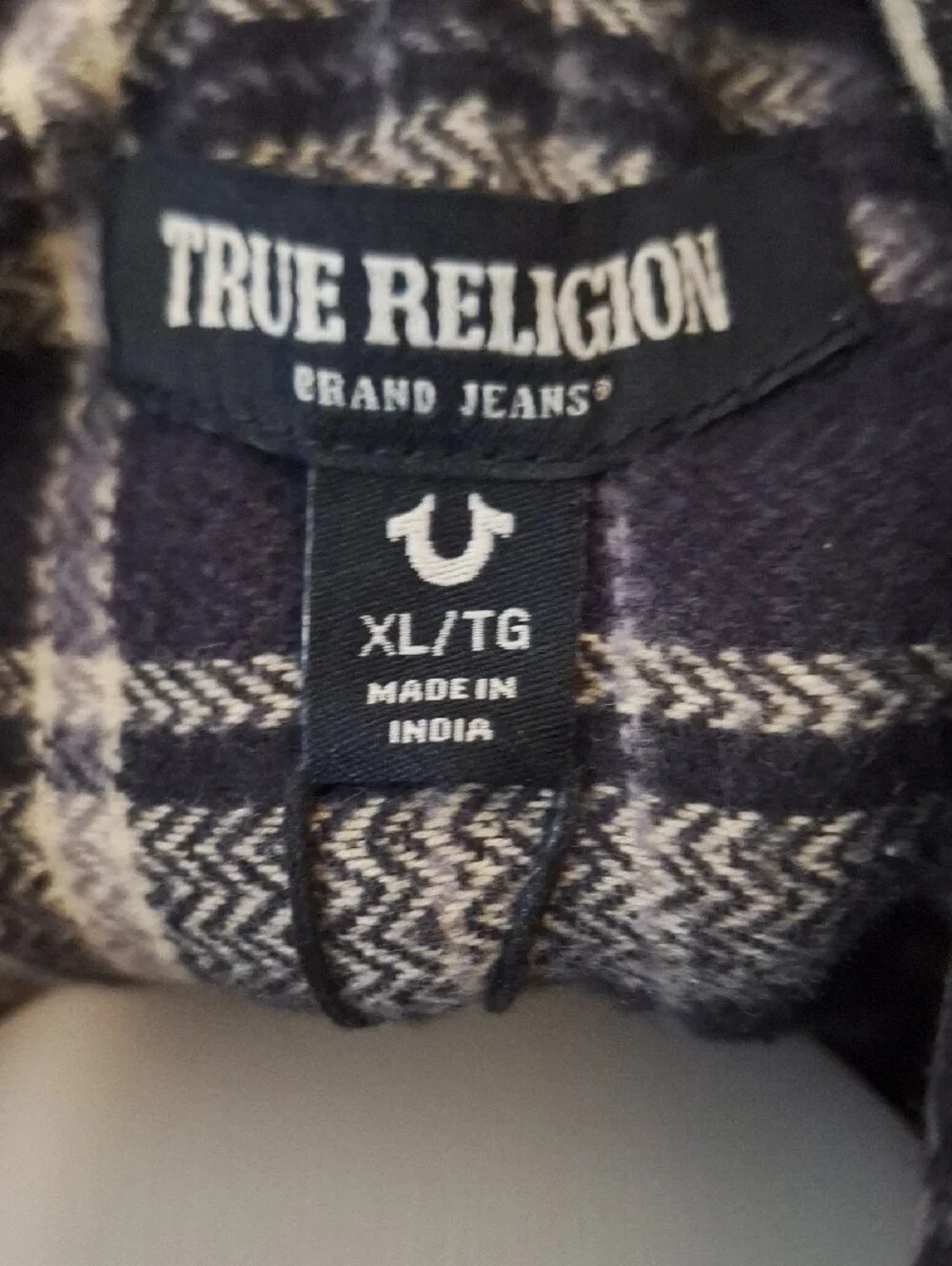 True Religion Black, Cream and Purple Plaid Button-Down Shirt